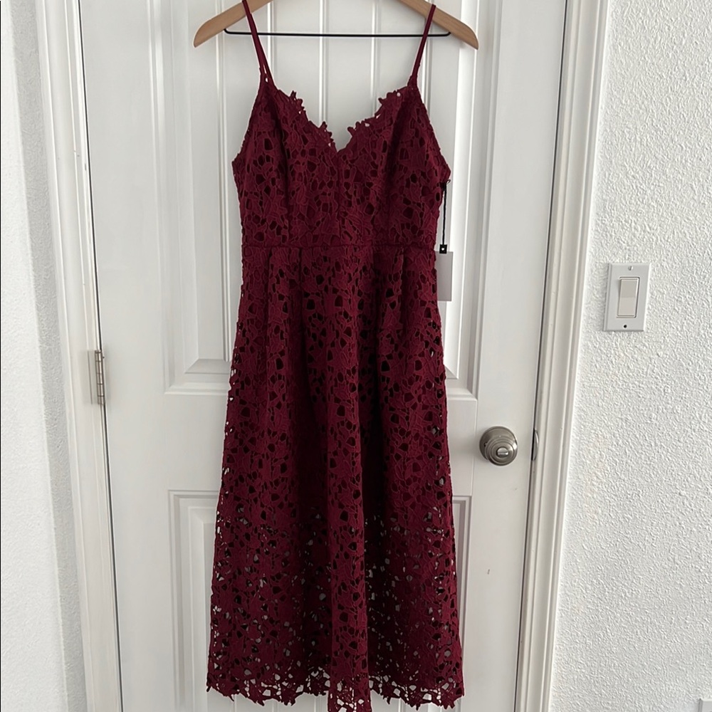 Astr Burgundy Lace Midi Dress NWT